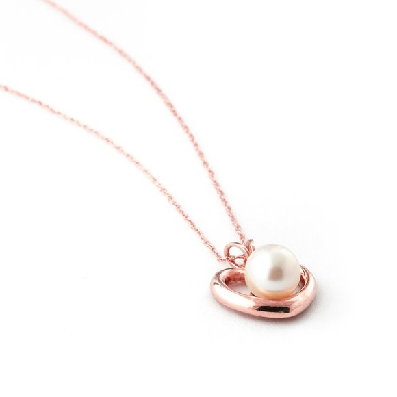 Galaxy Gold Products Jewelry - 14K. SOLID GOLD HEART NECKLACE WITH NATURAL PEARL